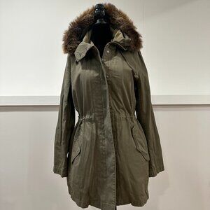 J. Crew Factory Utility Fur Lined & Hood Canvas Jacket Army Green Size Small